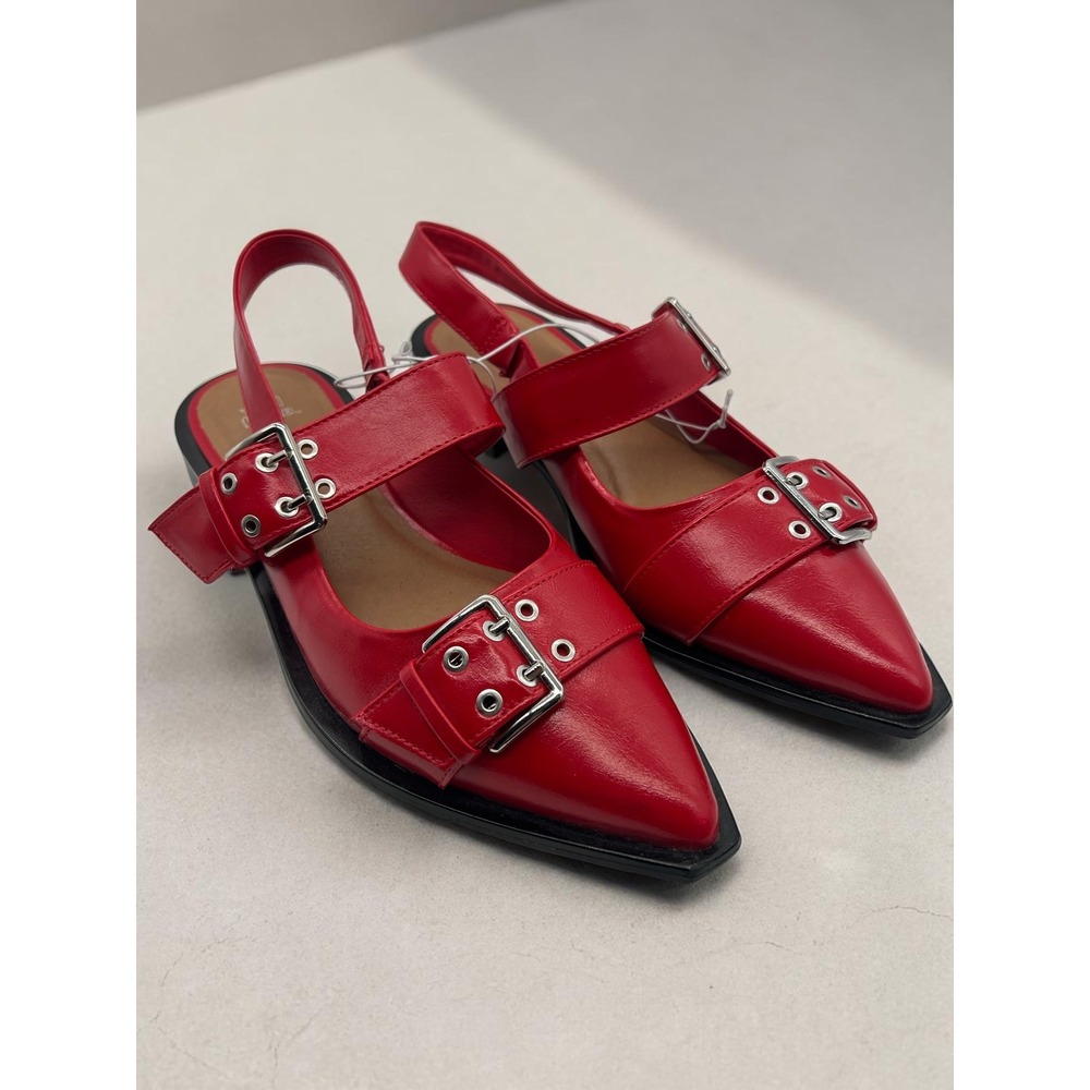 Punk Indie Edgy Wild Fable Red Buckle Slingback Pointed Toe Flats 9.5 Red